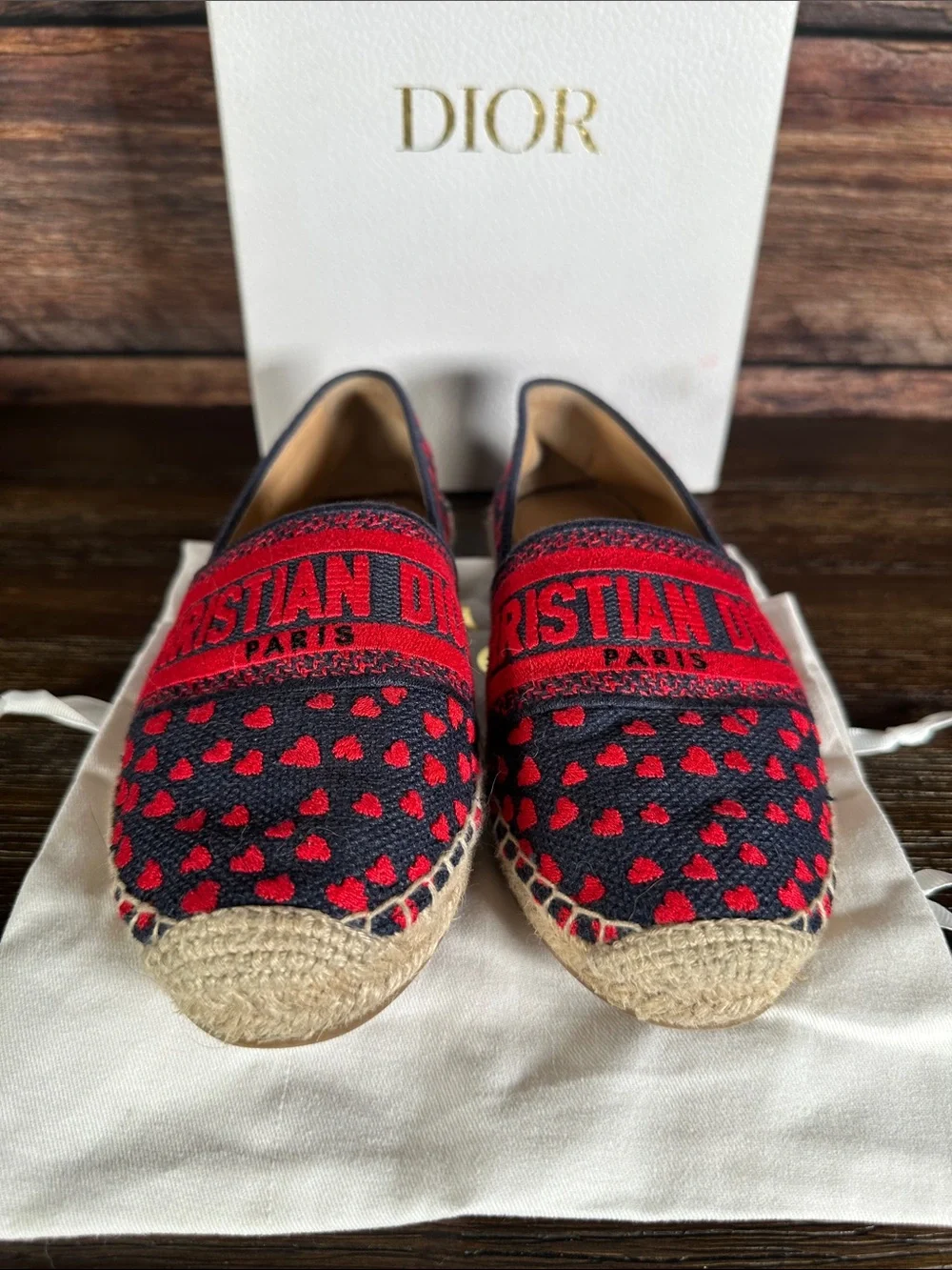 Dior Granville Navy Canvas Espadrilles with Red Heart Motif